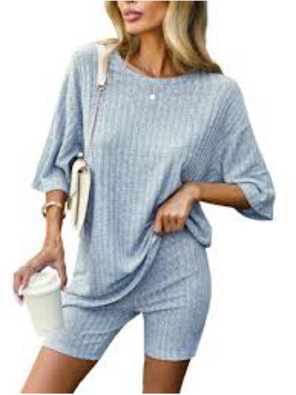Amazon Pajamas 2 Piece Lounge Sets Ribbed Knit T-shirt Biker Shorts L